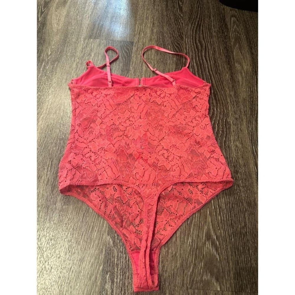 Free People Lace Corset Bodysuit Coral Pink Strappy Bustier lingerie - Picture 3 of 3